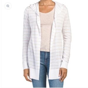 Cynthia Rowley 100% Linen Open Cardigan With Hood XS Lightweight Coastal NEW!
